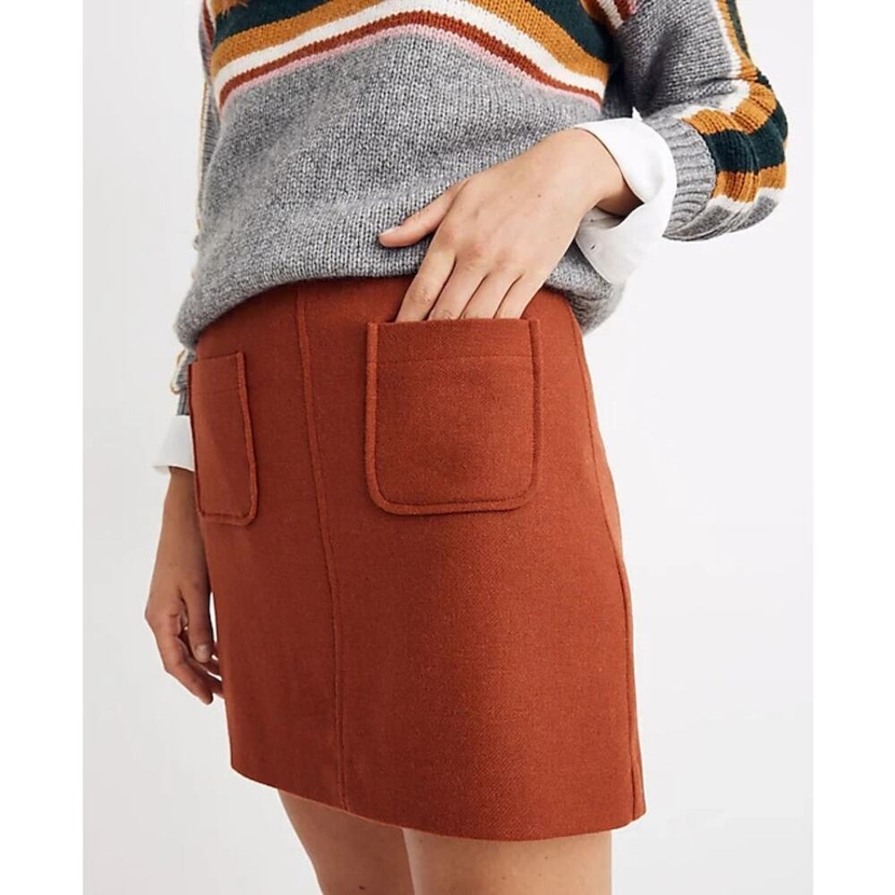 Madewell Women's Wool Blend Museum Patch Pocket Zip Mini Skirt Rust Size 4